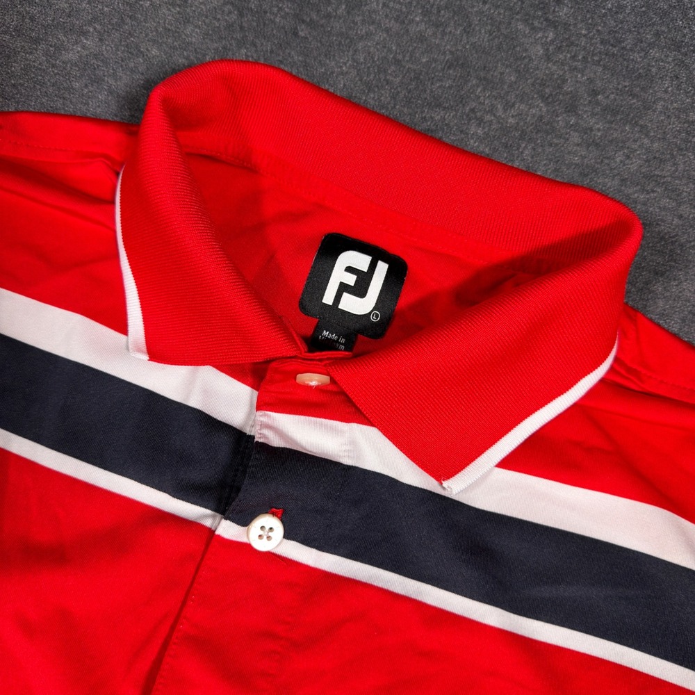 FootJoy Polo Shirt Men L Red Rio Secco Golf Club Striped Performance Athletic
